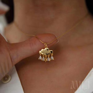Cloud Rain Drop Necklace, Gold Plated Sky Necklace, Cloud Pendant Necklace, Minimalist Cloud Charm Necklace, Cloud  Jewelry, Gift for Her