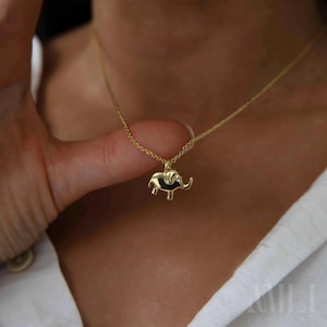 Cute Dainty Elephant Charm Necklace, Gold Plated Minimalist Elephant Necklace, Tiny Elephant Necklace, Lucky Necklace, Gift for Her