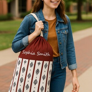 Personalized College Laundry Bag, Custom Name Dorm Hamper, Elegant Pattern, Freshman Gift, Back to School Must Have