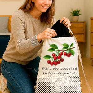 Trending design Laundry Bag, Custom Name Dorm Hamper, Challenge Accepted Cherry Design, College Dorm Gift, Freshman gift, Back to School