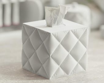 Quilted Tissue Box Cover – Modern Minimalist Bathroom Decor – Eco 3D Printed Kleenex Holder