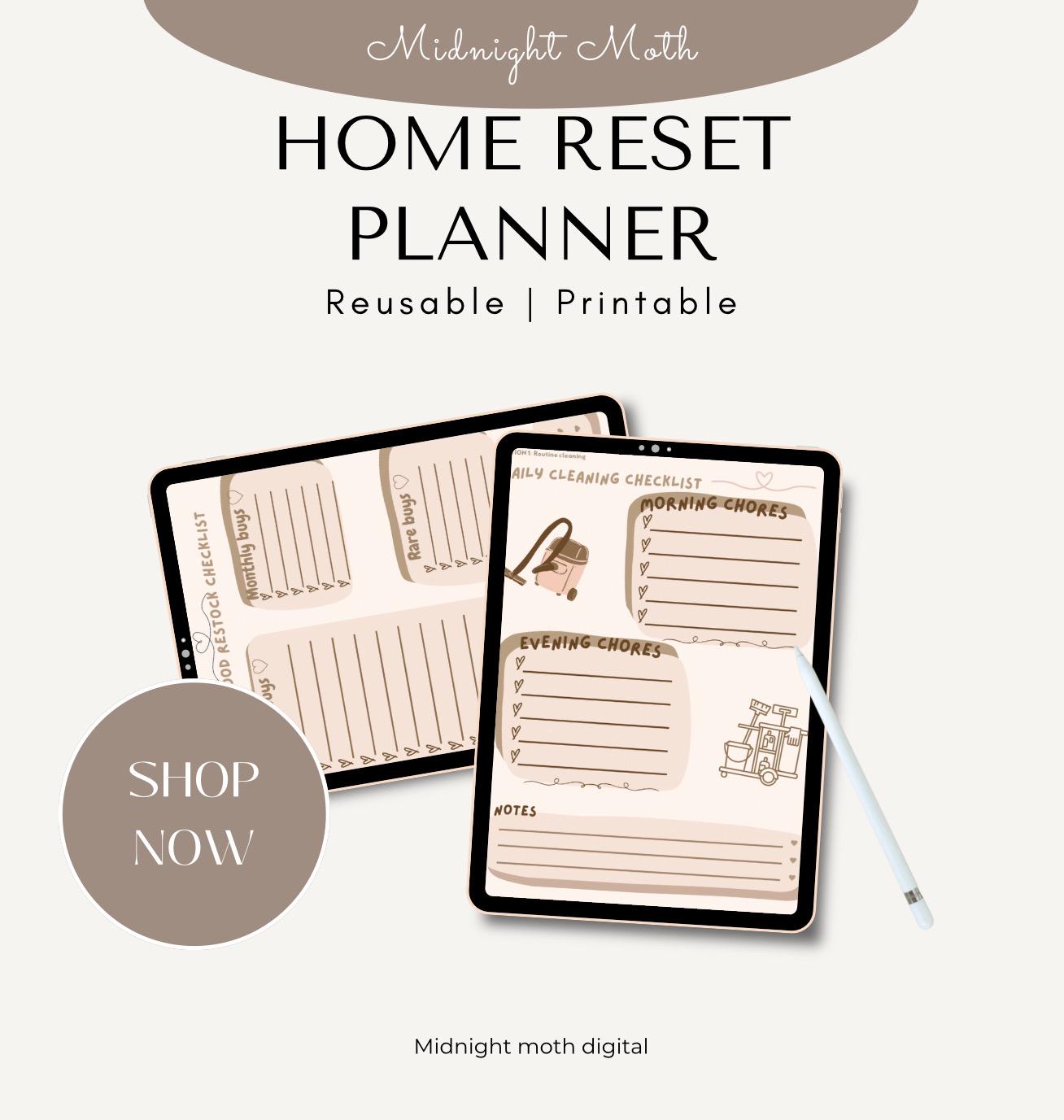 Home Reset Digital Planner | Editable Canva Template | Weekly Cleaning ...