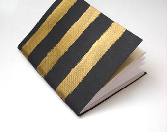 Hand Painted Gold Stripey Notebook, Black and Gold Notebook, Gold Striped Notebook