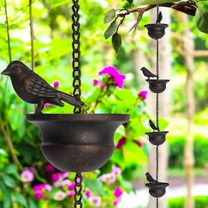 Bird Rain Chain Garden Ornament – Rustic Hanging Rain Catcher, Outdoor Decorative Feature, Vintage Look