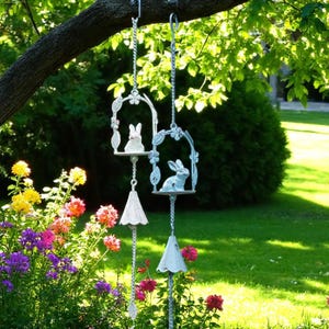 Metal Rabbit Wind Chime | 75cm Garden Hanging Decoration | Vintage Bunny Wind Bell | Outdoor Ornament | Cute Garden Gift | Spring Decor