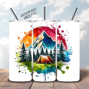 Camping Tumbler Wrap, Camping Sublimation, Camper PNG, Seamless 20 oz Skinny Tumbler, Digital Download