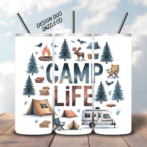 Camp Life Tumbler Wrap, Camper PNG, Camping Tumbler Wrap, Camping Sublimation, Seamless 20 oz Skinny Tumbler, Digital Download