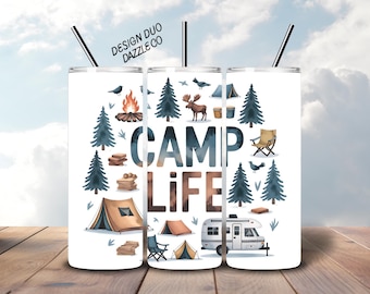 Camp Life Tumbler Wrap, Camper PNG, Camping Tumbler Wrap, Camping Sublimation, Seamless 20 oz Skinny Tumbler, Digital Download