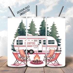 Camping Tumbler Wrap, Camping Sublimation, Camper PNG, Seamless 20 oz Skinny Tumbler, Digital Download