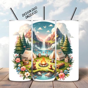 Camping Tumbler Wrap, Camping Sublimation, Camper PNG, Seamless 20 oz Skinny Tumbler, Digital Download