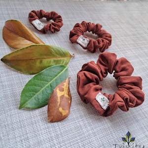 Linen Scrunchie: Terracotta Brown Hair Tie - Handmade Organic Fiber