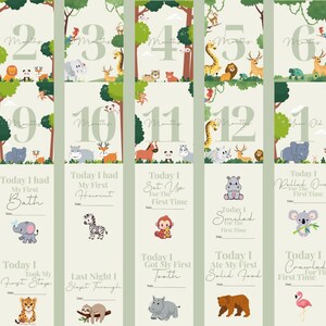 Cartes jalons Safari Baby | Jalons mensuels du thème de la jungle | PDF imprimable pour photos de nouveau-nés | Téléchargement numérique instantané