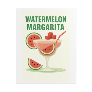 Poster Print, Watermelon Margarita Cartoon Design, Rolled Wall Art, Kitchen Decor, Foodie Gift, Summer Party Decoration