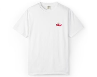 Broderad körsbärs-t-shirt | Fruktinspirerad t-shirt | Trendig sommarvibb