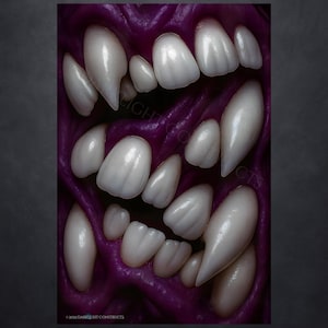 Mawmound:Plumgum- Abstract Surreal Teeth & Gums Print – Horror Artwork – Purple - Creepy Abstract Digital Decor, Obscure, Scary, Weird