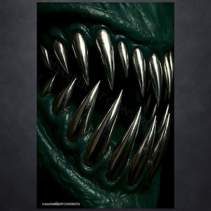 Jawthorn:Blightbite- Abstract Surreal Teeth Gums Print, Horror Artwork, Green, Creepy Abstract Digital Decor, Obscure, Scary, Weird, Macabre