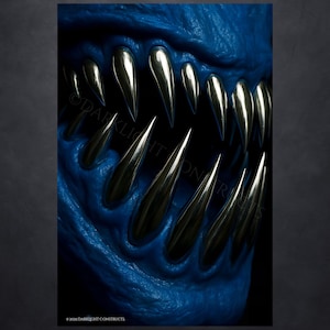 Jawthorn:Blugrin- Abstract Surreal Teeth & Gums Print, Horror Artwork, Blue, Creepy Abstract Digital Decor, Obscure, Scary, Weird, Macabre