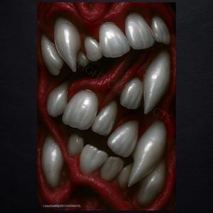 Mawmound:Bloodgum- Abstract Surreal Teeth & Gums Print – Horror Artwork – Red - Creepy Abstract Digital Decor, Obscure, Scary, Weird