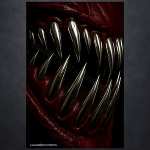 Jawthorn:Goregrind- Abstract Surreal Teeth & Gums Print, Horror Artwork, Red, Creepy Abstract Digital Decor, Obscure, Scary, Weird, Macabre