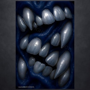 Mawmound:Cobagum- Abstract Surreal Teeth & Gums Print – Horror Artwork – Blue - Creepy Abstract Digital Decor, Obscure, Scary, Weird