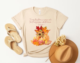 Camiseta gráfica cristiana de otoño, Eclesiastés 3:1, calabaza y hojas