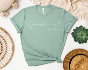 Minimalist 'Unashamed' Christian T-Shirt, Romans 1:16