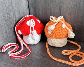 Crochet Mushroom Crossbody Bag: Handmade Knitted Yarn Purse
