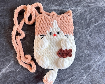 Crochet Cat Animal Crossbody Bag: Handmade Knitted Phone Purse