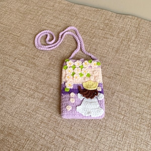Purple Girls Crochet Crossbody Bag–Knitted Flower Phone Purse, Kids Animal Coin Bag, Mini Shoulder Bag, Gift for Her Birthday back to school
