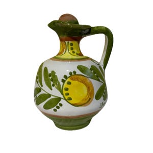 Aceitera de cerámica Liro, hecha a mano por un artesano y firmada, de Sicilia, Italia.