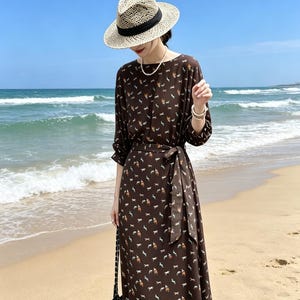 brown dotted horses maxi dress Women's Brown Polka Dot Chiffon Scarf Detail Maxi Dress | Kathani