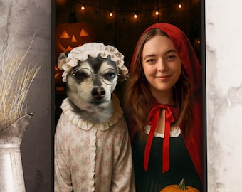Custom Spooky Halloween Pet Portrait Funny Custom Owner Pet Portrait Personalized Pet Lovers Gift Costume Themed Portrait for Dog Lover
