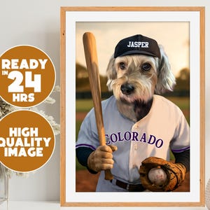 Any Baseball Team Pet Portrait, Custom Sport costume dog portrait, MLB dog portrait, Baseball poster, Baseball fan gift, Fathers day gift