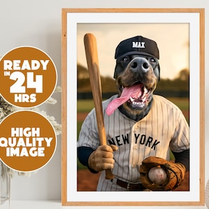 Any Baseball Team, Baseball Pet Portrait - Custom Sport Dog Art, Personalized Dog Poster, Baseball Fan Gift, Father&#39;s Day Pet Portrait