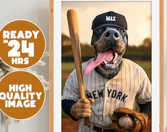 Benutzerdefinierte Baseball Haustier Porträt, personalisierte Hunde Poster, Baseball Fan Geschenk, Benutzerdefinierte Haustier Porträt, Weihnachtsgeschenk, Haustier Wanddekoration (Digitale Datei)