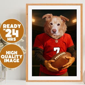 Custom Digital Pet Art in Any Team Colors - Custom Football Pet Portrait, Sport Jersey Dog Drawing, Personalized Pet Gift for Football Fans