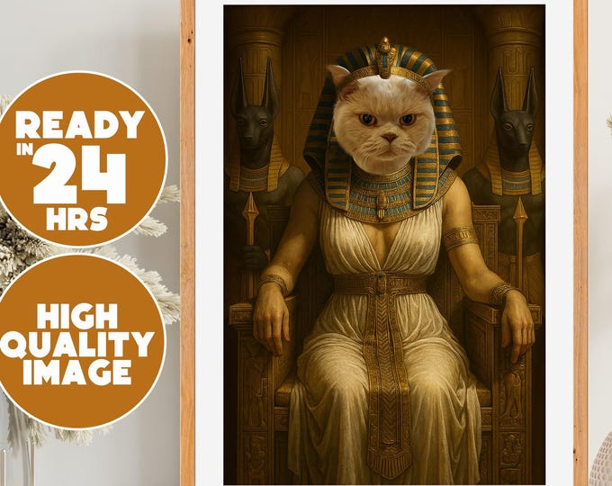 Custom Pet Portrait as Queen Cleopatra | Funny Royal Cat or Dog Art | Unique Gift Pet Lovers | Personalized Pet Decor | Pet Lover Artwork