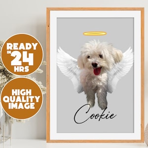 Custom Pet Angel Portrait • Personalized Pet Memorial Wall Art • Rainbow Bridge Dog Print • Pet Loss Keepsake Gift • Pet Remembrance Gift