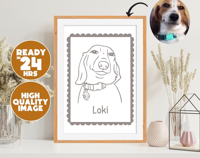 Custom Pet Portrait Line Art | Personalized Cat or Dog Drawing | Minimalist Pet Wall Art | Pet Name Gift | Pet Memorial Keepsake | Pet Art