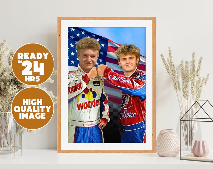 Talladega Nights Inspired Portrait | Custom Digital Art for Couples or Friends | Funny Personalized Race Poster | Funny Portrait for Friends