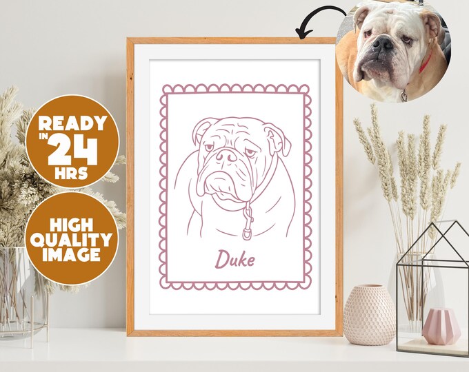 Luxury Pet Line Art Print | Custom Dog or Cat Portrait | Premium Pet Memorial | Personalized Animal Illustration | Modern Home Decor