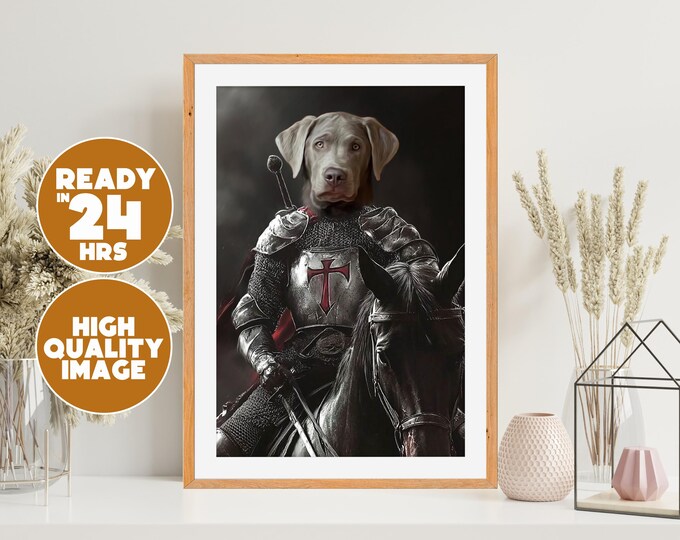 Custom Pet Portrait Medieval Knight • Dog Cat Armor • Fantasy Pet Art • Personalized Pet Print • Unique Digital Pet Poster • Pet Lover Gift