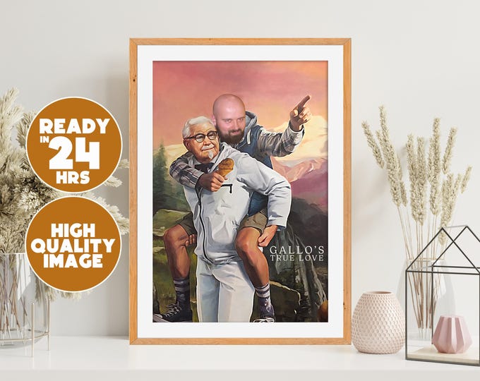 Funny Piggyback Custom Portrait | Personalized Digital Art | Fried Chicken Guy Style Carrying You | Meme Style Printable Gift | Custom Gift