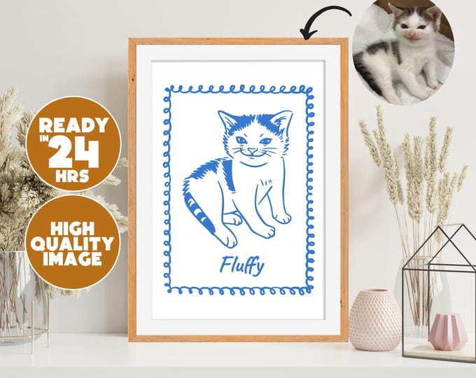 Minimalist Pet Line Art | Custom Cat or Dog Portrait | Pet Memorial Gift | Personalized Animal Drawing | Home Wall Art