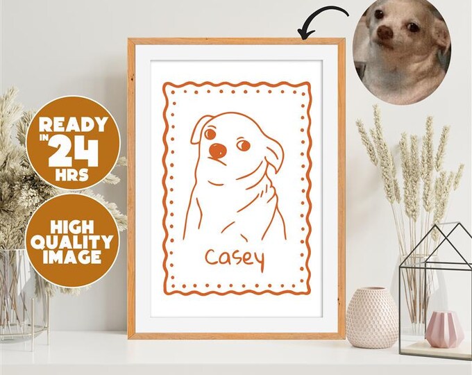 Custom Pet Drawing | Fun Cat or Dog Line Art | Personalized Pet Name Poster | Pet Wall Decor | Gift for Animal Lovers