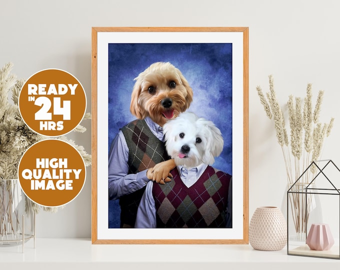 Custom Pet Duo Step Brothers Poster | Funny Printable Portrait | Dog Cat Digital Art | Personalized Meme Pet Download | Personalized Gift