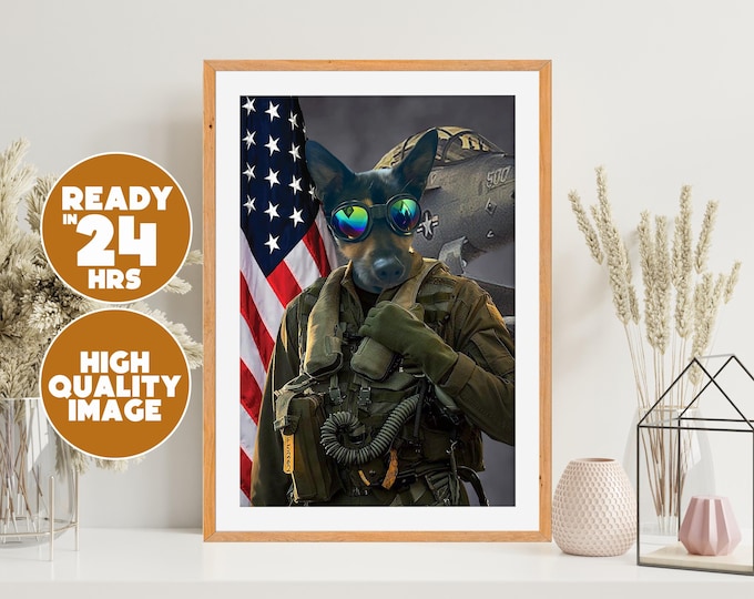 Custom Pet Air Force Portrait | Personalized Digital Military Art | Funny Gift for Veterans and Dog Lovers | Printable Download | Soldier