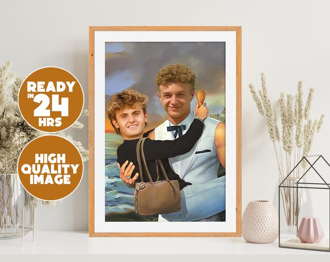 Customizable Funny Carrying Scene | Digital Portrait You & Friend | Meme Style Art | Personalized Gag Gift Download | Gift for Best Friends