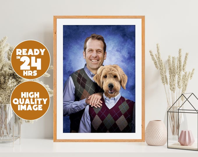 Step Brothers Custom Pet and Owner Portrait | Funny Digital Art | Personalized Meme Style Best Friend Download | Pet Lover Gift