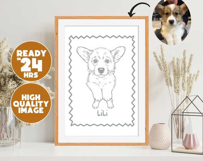 Custom Pet Drawing Print | Personalized Pet Line Art | Minimalist Dog Cat Portrait | Pet Name Artwork | Pet Gift for Owner | Pet Lover Gift